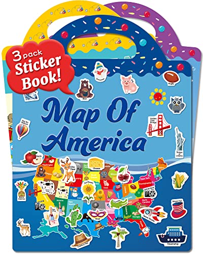 Benresive Reusable Sticker Book for Toddlers Stickers for Kids Toddler Travel Toys Activities Crafts Ages 3 and Up Birthday Gifts America Map Fairy My House - Image 1