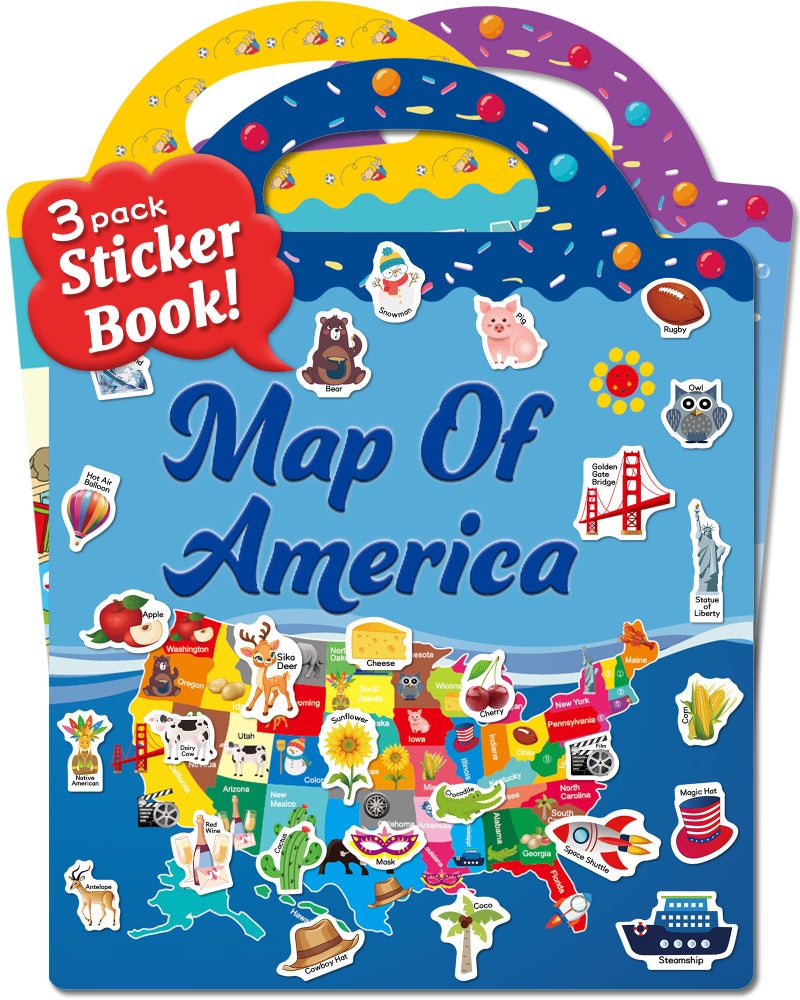 Benresive Reusable Sticker Book for Toddlers Stickers for Kids Toddler Travel Toys Activities Crafts Ages 3 and Up Birthday Gifts America Map Fairy My House - Image 2