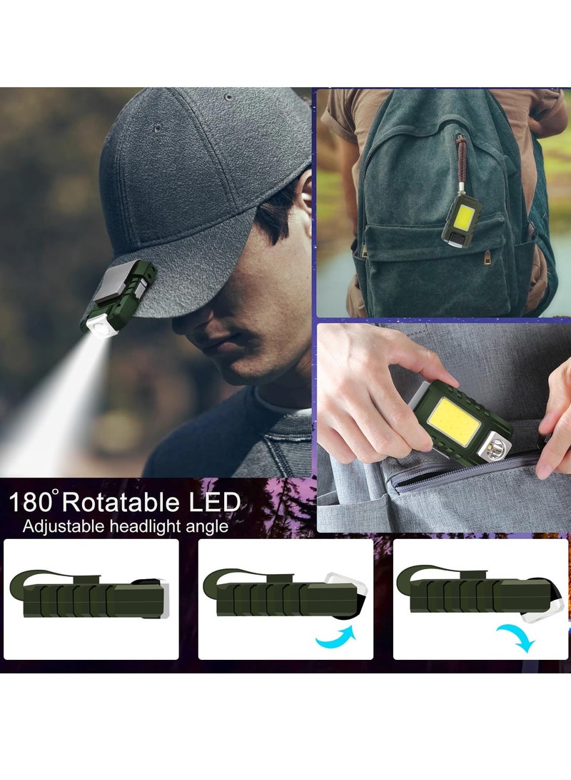 SYOSI Mini Flashlight 500 Lumens Rechargeable Handheld Flashlights Key Light with 180° Rotatable Headlamps hat clip 6 Modes Waterproof Design for Camping Hiking Running Fishing Walking Green  - Image 4