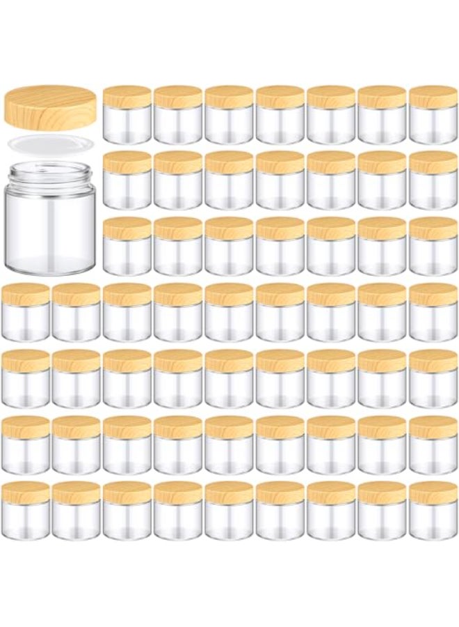 Norme 64 Pcs 4 oz Glass Jars with Lids Empty Small Glass Containers and Inner Liners Reusable Cosmetic Jars Round Airtight Bottles with Plastic Wood Grain Lids for Travel - Image 1