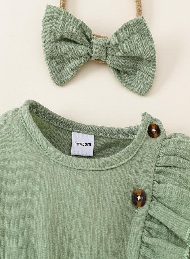 Twosya Newborn Baby Girls Smocked Romper Preemie Long Sleeve Going Home Outfit with Bow Headband - Image 4