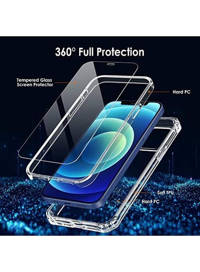 جي تيك جراب لهاتف iPhone 12 12 Pro مقاس 6.1 بوصة مع قطعتين من واقي الشاشة الزجاجي المقوى 360 غطاء حماية كامل للجسم مقاوم للصدمات وظهر شفاف - Image 2