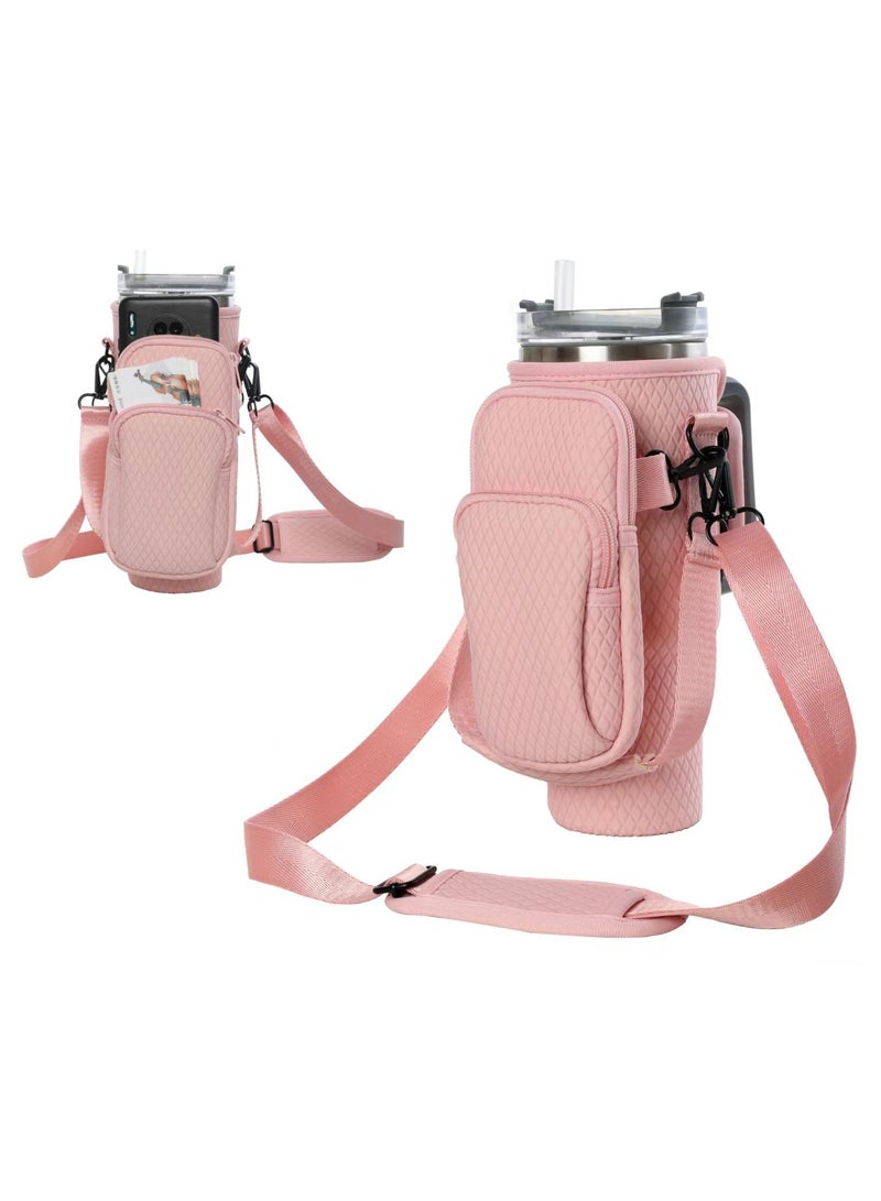 2 in 1 Water Bottle Holder with Pouch Pocket for Stanley 40 oz Tumbler, Water Bottle Carrier Bag for Stanley Cup Accessories, Water Bottle Sling Bag with Large Pouch  Strap for Phone, Cards, Key,3D  - Image 1