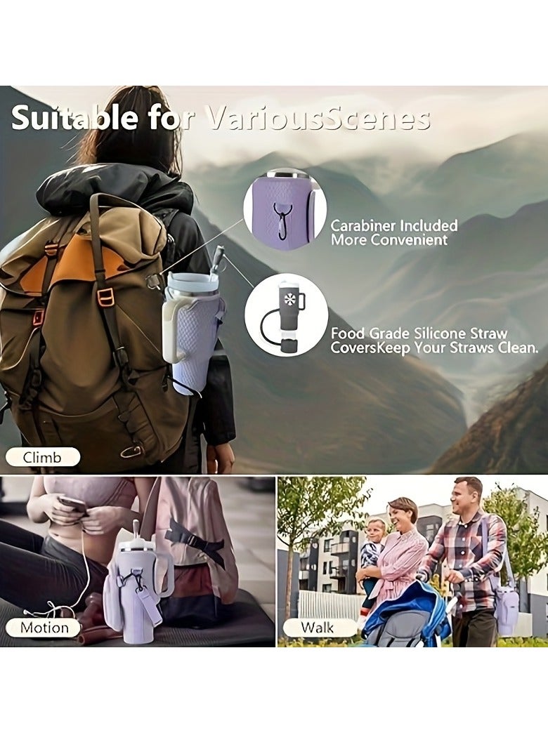 2 in 1 Water Bottle Holder with Pouch Pocket for Stanley 40 oz Tumbler, Water Bottle Carrier Bag for Stanley Cup Accessories, Water Bottle Sling Bag with Large Pouch  Strap for Phone, Cards, Key,3D  - Image 4