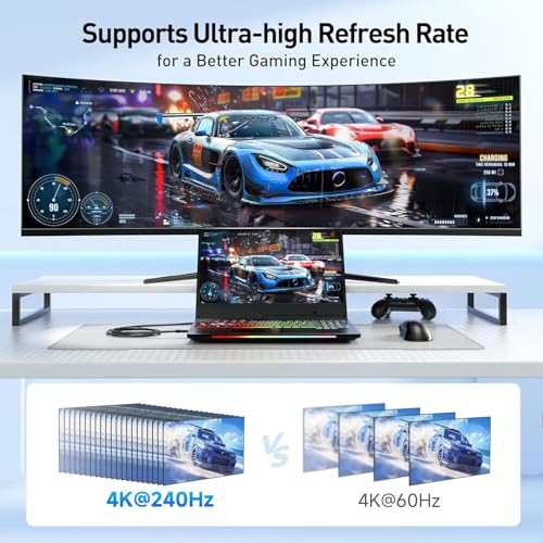 Cable Matters كابل ماذرز أحادي الاتجاه USB C إلى DisplayPort 1.4 - 3.3 قدم، يدعم 8K@60Hz / 4K@240Hz، كابل Thunderbolt 4 إلى DisplayPort، Display Port إلى USB C، أسود - غير مخصص لشاشات USB-C المحمولة - Image 4