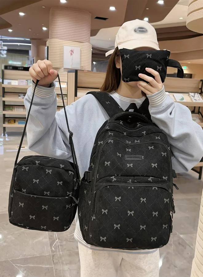 Take Two Bow Print Zip Closure Backpack with Shoulder Bag and Purse Set