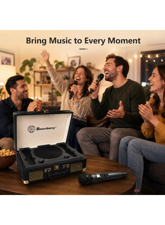 Smartbarry SW01 Rechargeable Karaoke Speaker with 2 Wireless Mics, Bluetooth Connectivity, USB and TF Card Support, Portable Suitcase Style Audio System for Singing, Events, Celebrations and Outdoor Fun, Black - Image 2