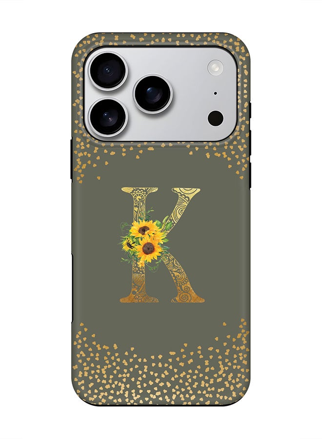 Stylizedd Tough Pro Magnetic Case for iPhone 17 Pro, Dual Layer hybrid PC + TPU Mobile Cover Matte - Custom Floral Monogram - K  (Olive Green )