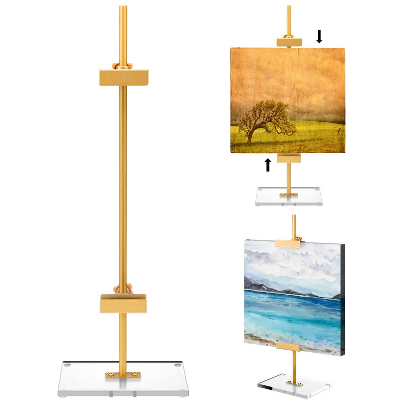RattanView Adjustable Tabletop Easel Stand for Picture Frame up to 16.5" H Metal Gold Floating Picture Frame Stand Table Easels for Display for Signs Photos Art - Image 1