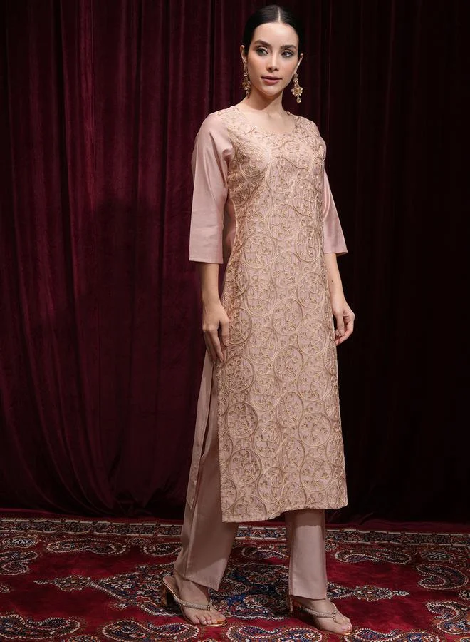 Vishudh Vishudh Women Peach Embroidered Kurta Set