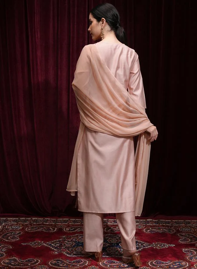 Vishudh Vishudh Women Peach Embroidered Kurta Set