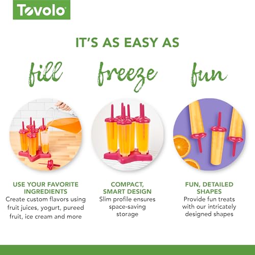 Tovolo Popsicle Molds with Sticks (6-Pack, Star Pop) - Reusable Ice Pop Molds & Sticks for Homemade Ice Pops & Frozen Snacks - Popsicle Maker with Stand, Dishwasher Safe & BPA-Free - Fushia - Image 5