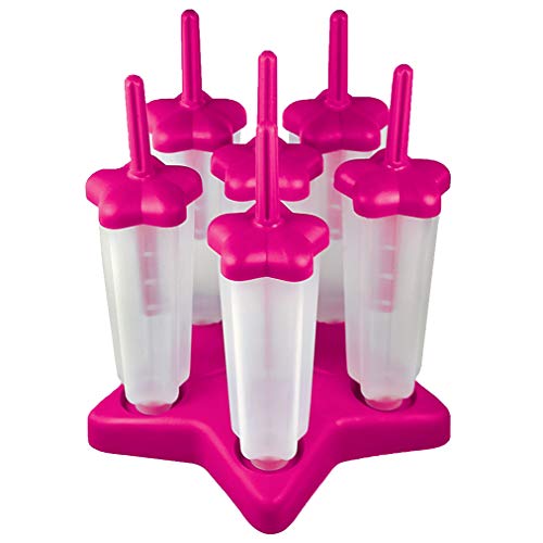 Tovolo Popsicle Molds with Sticks (6-Pack, Star Pop) - Reusable Ice Pop Molds & Sticks for Homemade Ice Pops & Frozen Snacks - Popsicle Maker with Stand, Dishwasher Safe & BPA-Free - Fushia - Image 1