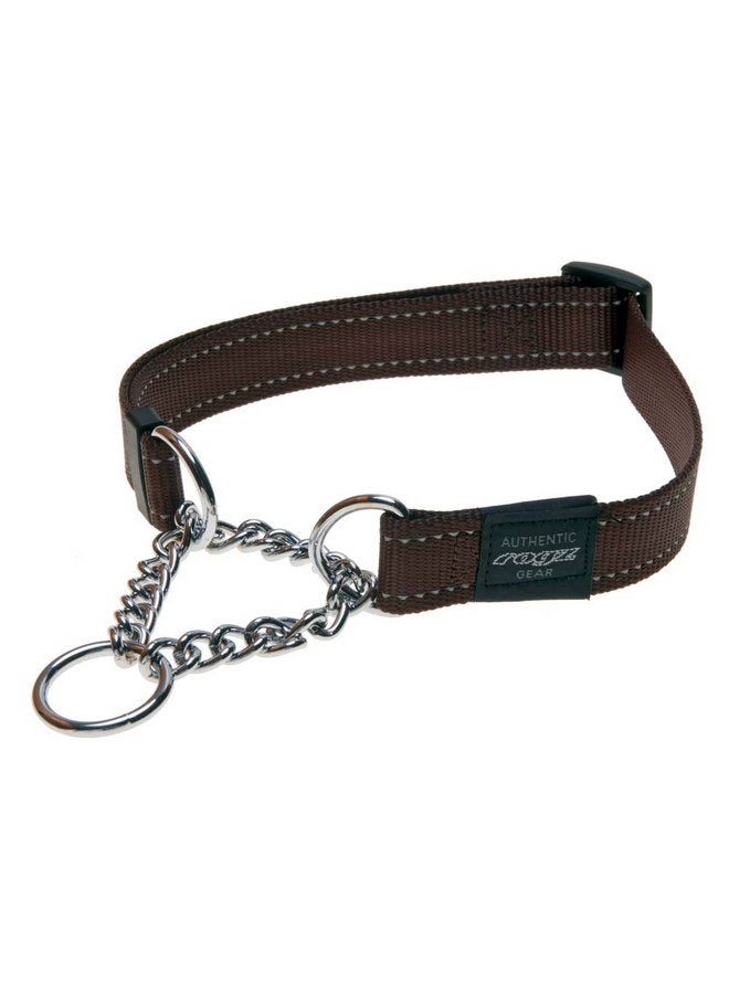 Rogz Utility Medium 5/8-Inch Reflective Snake Obedience Half-Check Dog Collar, Chocolate - Image 1