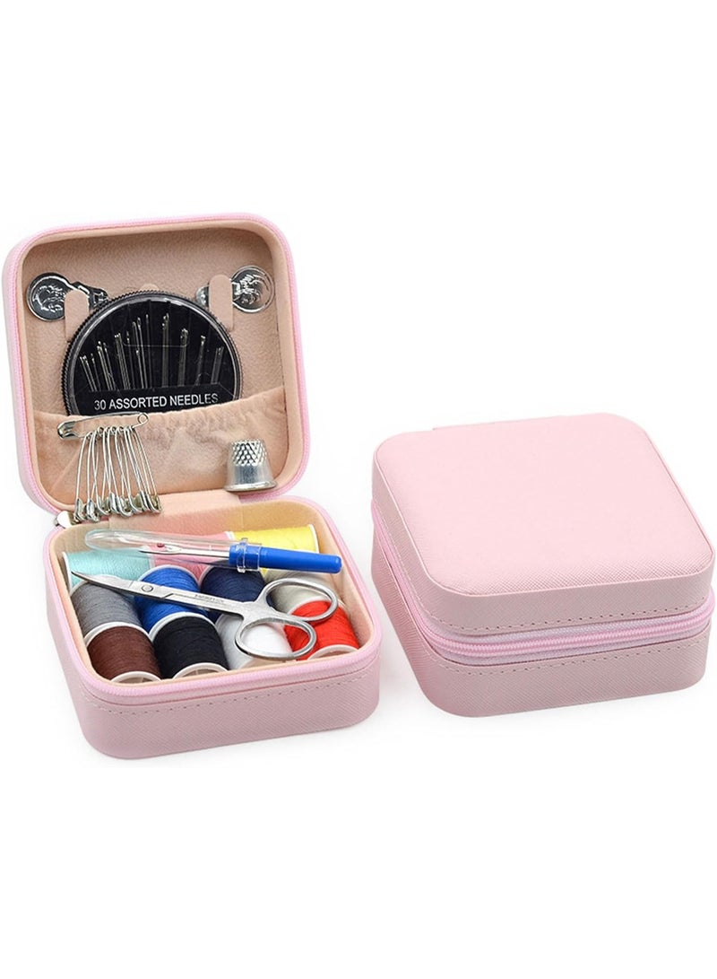 Mini Travel Sewing Kit Leather Case, Small Sewing Kit for Adults and Beginners, Basic Needle and Thread Kit for Emergency Hand Sewing Repair Supplies - Image 1
