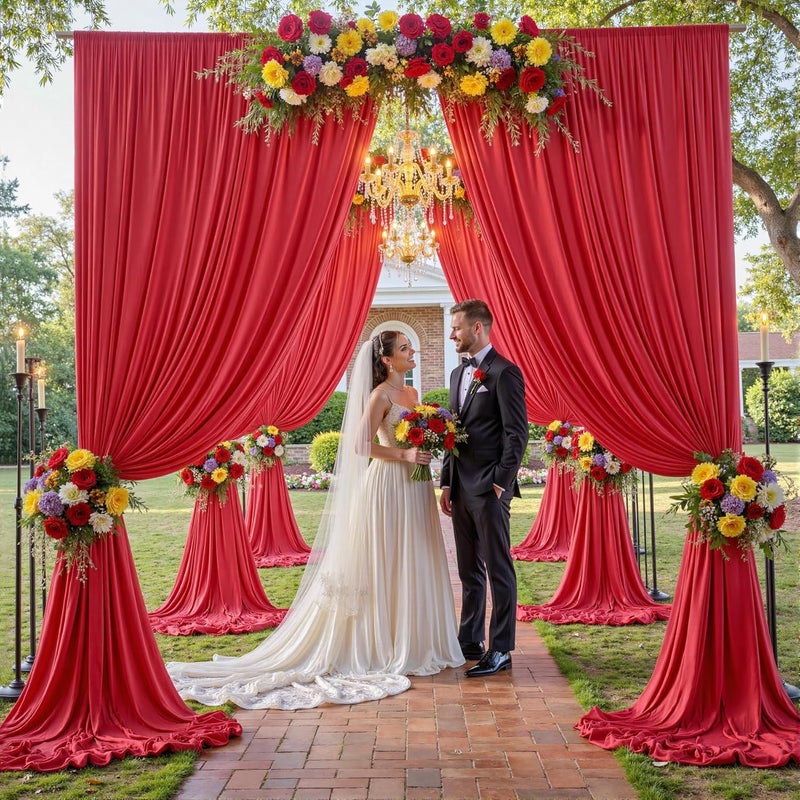 NSSONBEN 10×12ft Wrinkle Free Red Backdrop Curtain for Wedding Parties,2 Panels 5×12ft Long Soft Silky Polyester Backdrop Drapes Red Photo Back Drop Curtains for Photography Stage Christmas Background Cloth - Image 5