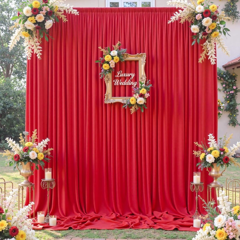 NSSONBEN 10×12ft Wrinkle Free Red Backdrop Curtain for Wedding Parties,2 Panels 5×12ft Long Soft Silky Polyester Backdrop Drapes Red Photo Back Drop Curtains for Photography Stage Christmas Background Cloth - Image 1