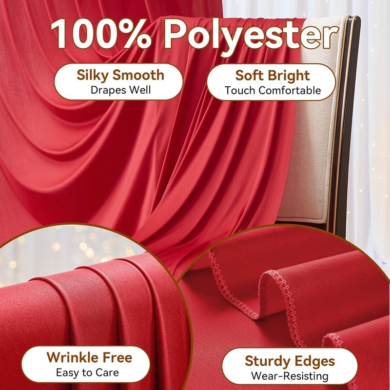 NSSONBEN 10×12ft Wrinkle Free Red Backdrop Curtain for Wedding Parties,2 Panels 5×12ft Long Soft Silky Polyester Backdrop Drapes Red Photo Back Drop Curtains for Photography Stage Christmas Background Cloth - Image 2