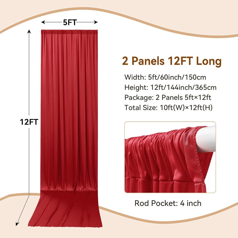 NSSONBEN 10×12ft Wrinkle Free Red Backdrop Curtain for Wedding Parties,2 Panels 5×12ft Long Soft Silky Polyester Backdrop Drapes Red Photo Back Drop Curtains for Photography Stage Christmas Background Cloth - Image 4