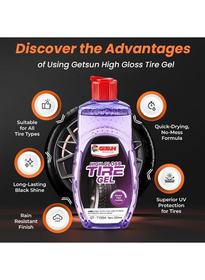 GETSUN 4 pcs High Gloss Tire Gel 500ml Car Tyre Shine Gel Long Lasting Wet Look Finish Tyre Polish Protectant Anti Cracking Tire Care Gel for Cars Bikes UV Protection Rubber Conditioner - Image 3