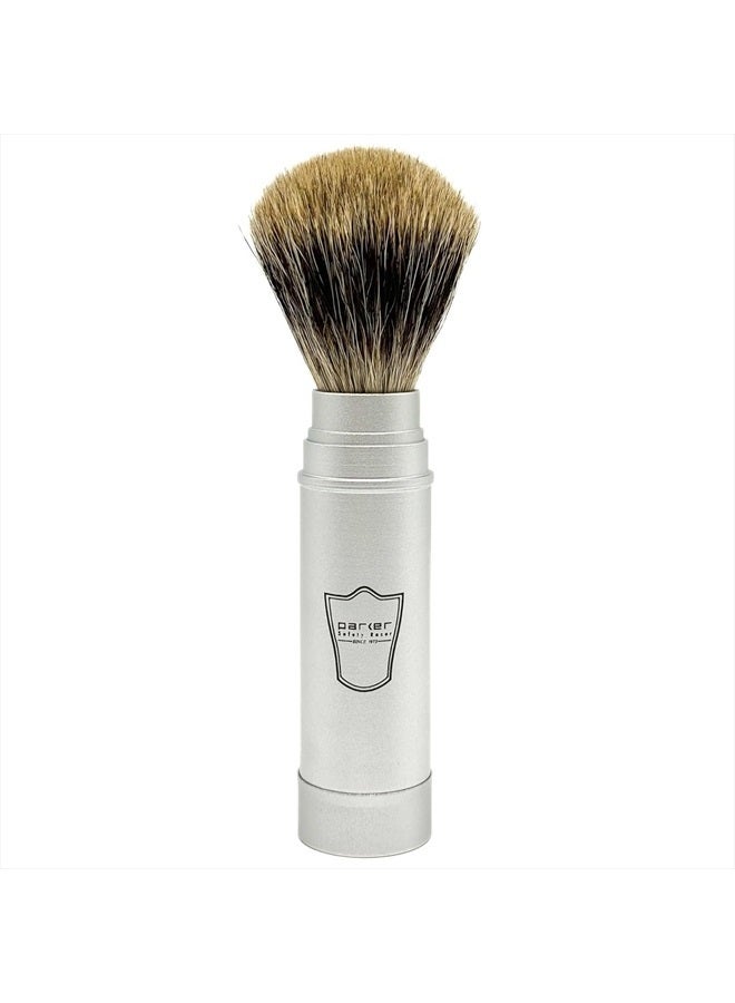 Parker Safety Razor Parker Full Size Travel Shaving Brush with Pure Badger Bristles - Ingenious Design Stores the Brush Head in the Handle Making the Brush Compact for Travel - Image 3