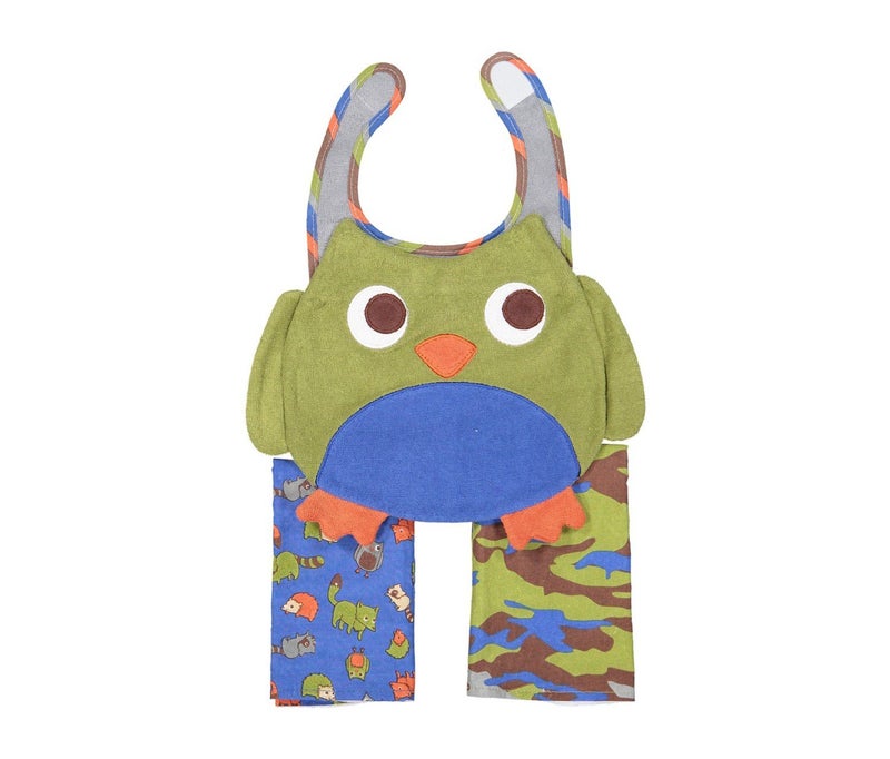 3,Piece Owl Bib and Burp Cloths Set, Green  and Blue