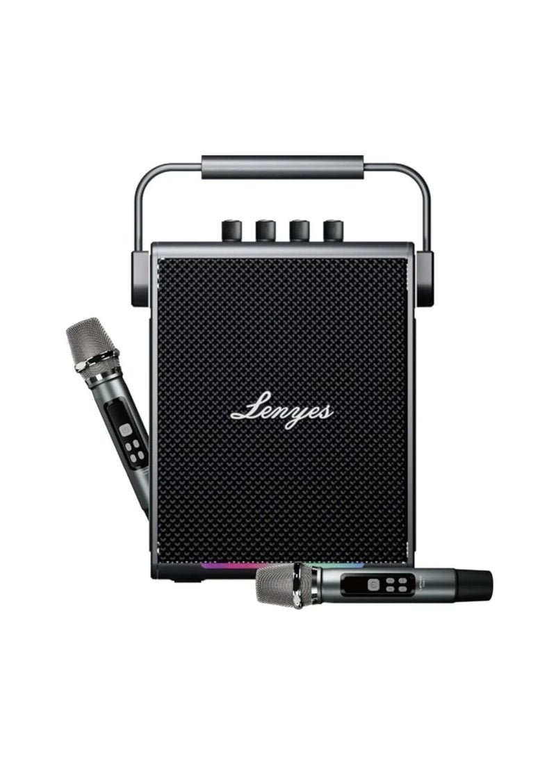Lenyes Titan 1 Bluetooth Party Speaker with Dual Wireless UHF Microphones, 180W Peak Power, RGB Lights, IPX6 Waterproof - Image 1