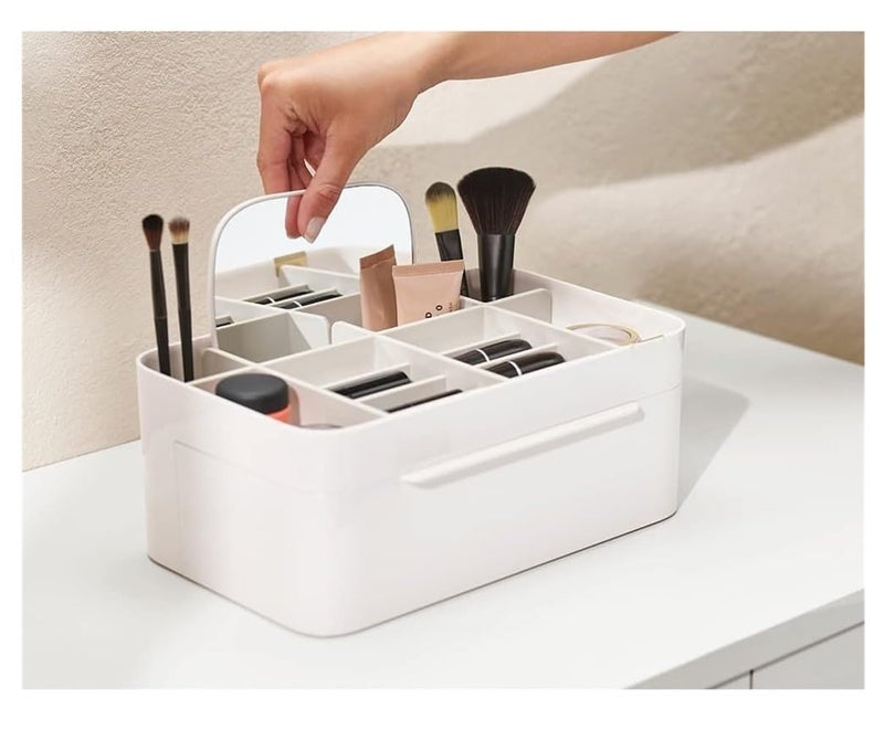 PUSHKH Cosmetic Organizer with Removable Magnification Mirror Large Drawer Compartment Makeup Storage Box For Brushes Mascaras Eyeshadows Cotton buds or makeup sponges - Image 2