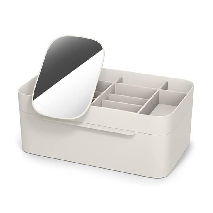 PUSHKH Cosmetic Organizer with Removable Magnification Mirror Large Drawer Compartment Makeup Storage Box For Brushes Mascaras Eyeshadows Cotton buds or makeup sponges - Image 1