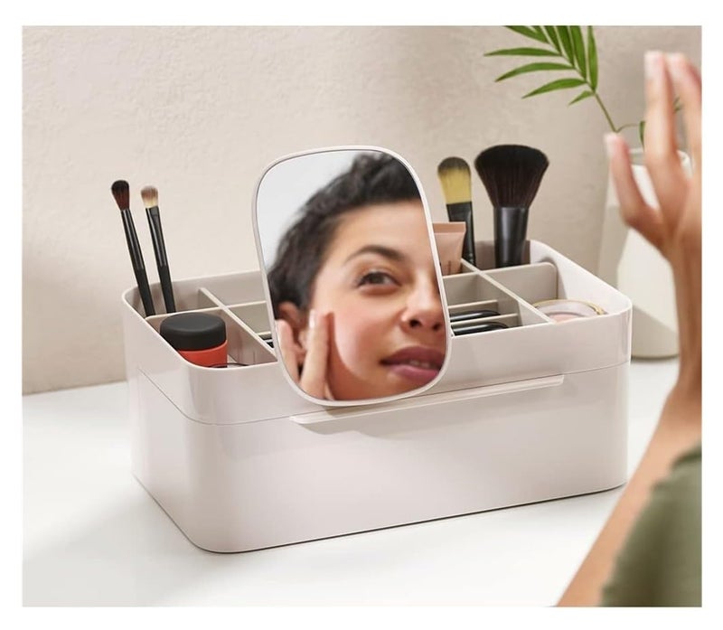 PUSHKH Cosmetic Organizer with Removable Magnification Mirror Large Drawer Compartment Makeup Storage Box For Brushes Mascaras Eyeshadows Cotton buds or makeup sponges - Image 4