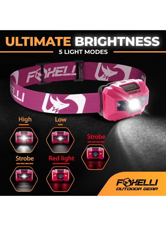Foxelli Foxelli LED Headlamp Rechargeable Ultralight USB Rechargeable Headlamp Flashlight for Adults & Kids, Waterproof Head Lamp with Red Light for Running, Camping, Hiking & Outdoor - Image 2