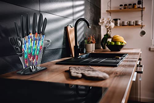 PurpleChef 10 Pieces Kitchen Knives Set. Includes 6 Stainless Steel Knives, Scissors, Knife Sharpener, Peeler, and Clear Acrylic Stand (Cosmos) - Image 5