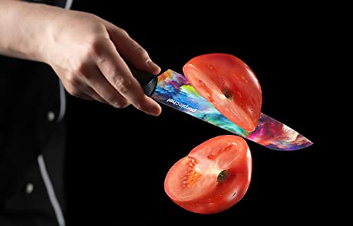 PurpleChef 10 Pieces Kitchen Knives Set. Includes 6 Stainless Steel Knives, Scissors, Knife Sharpener, Peeler, and Clear Acrylic Stand (Cosmos) - Image 4