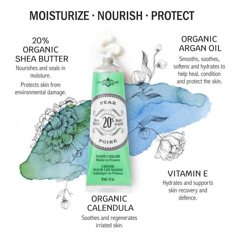 La Chatelaine 20% Shea Butter Hand Cream, Travel Size 1 fl oz with Organic Argan Oil, Moisturizing, Nourishing, Repairing, Non-Greasy Formula, Made in France, Paraben Free - Pear - Image 2