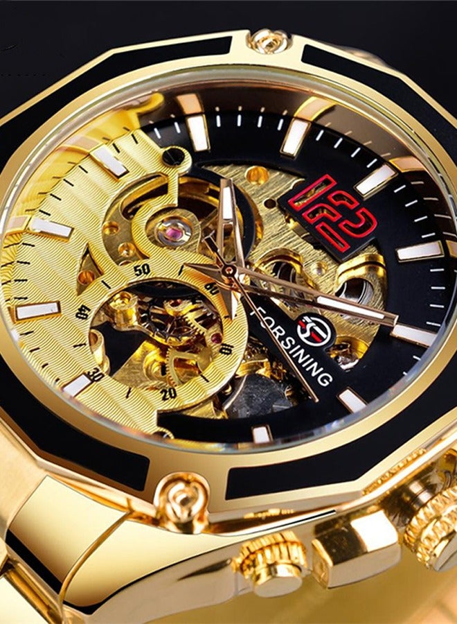 FORSINING Forsining Men's Automatic Mechanical Watch - Gold-Tone Dial with Gold-Tone Strap, Skeleton Movement, Self-Winding, Luxury Business Style for Formal & Professional Occasions  - Image 2