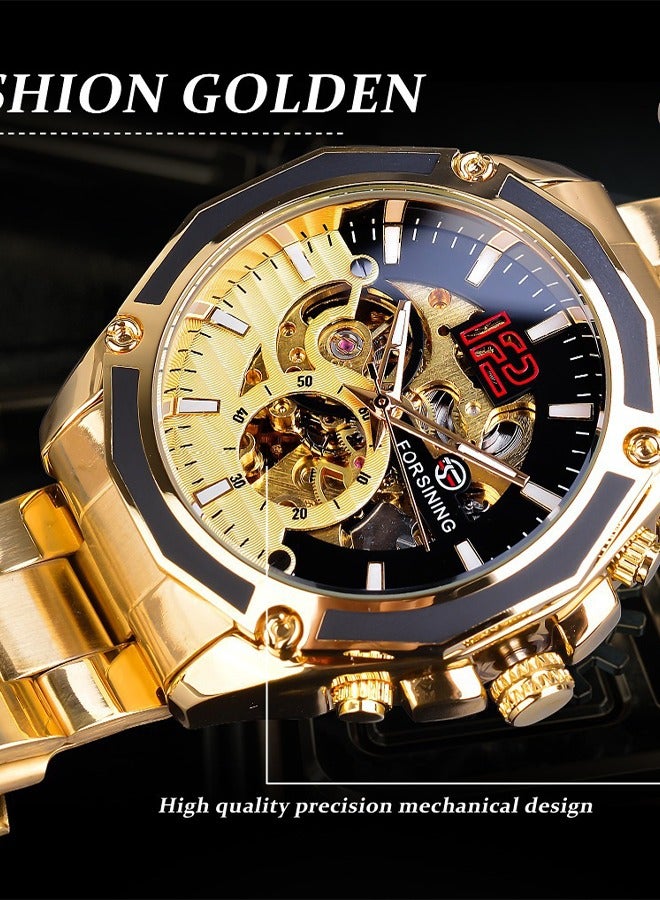 FORSINING Forsining Men's Automatic Mechanical Watch - Gold-Tone Dial with Gold-Tone Strap, Skeleton Movement, Self-Winding, Luxury Business Style for Formal & Professional Occasions  - Image 4