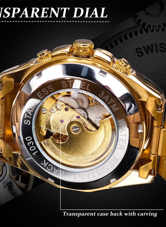 FORSINING Forsining Men's Automatic Mechanical Watch - Gold-Tone Dial with Gold-Tone Strap, Skeleton Movement, Self-Winding, Luxury Business Style for Formal & Professional Occasions  - Image 5
