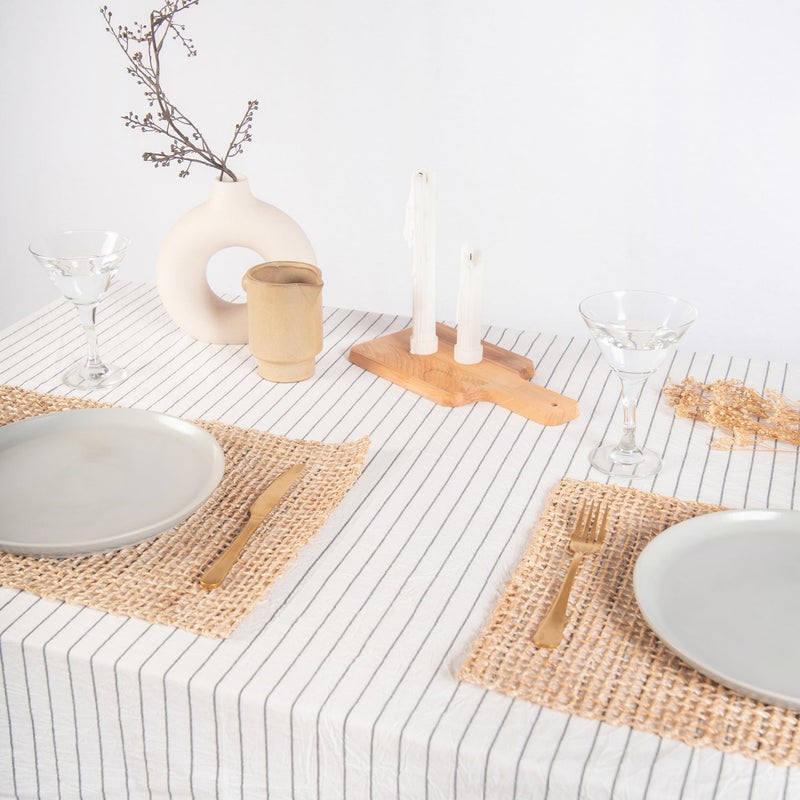 MONDAY MOOSE Striped Farmhouse Picnic Style Decoration Rectangle Natural Stonewashed Cotton Tablecloth for Kitchen, Dining Room, Restaurant (55x70 inch, White/Black Stripes) - Image 4