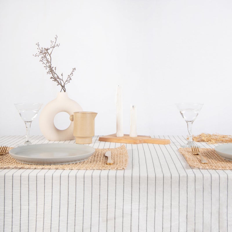 MONDAY MOOSE Striped Farmhouse Picnic Style Decoration Rectangle Natural Stonewashed Cotton Tablecloth for Kitchen, Dining Room, Restaurant (55x70 inch, White/Black Stripes) - Image 2