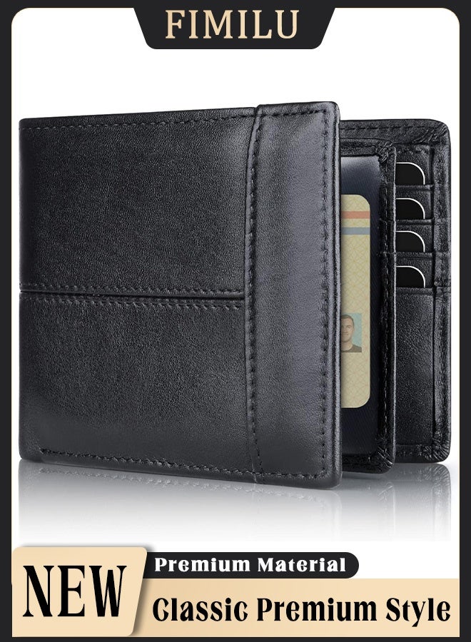 فيميلو محفظة رجالية من الجلد الطبيعي بتقنية تحديد الهوية بموجات الراديو، محفظة ثنائية الطي للرجال، نافذة هوية تتسع لـ 16 بطاقات بطاقة، محافظ حقيبة نقود كلاسيكية عتيقة بوك رجالي - Image 1