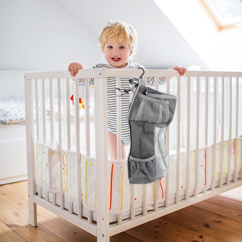 GALPADA Bedside Hanging Diaper Bag Nursery Organizer for Newborns, Large Grey Snowflake Fabric Diaper Stacker Handlebar for Crib Storage and Essentials - Image 5