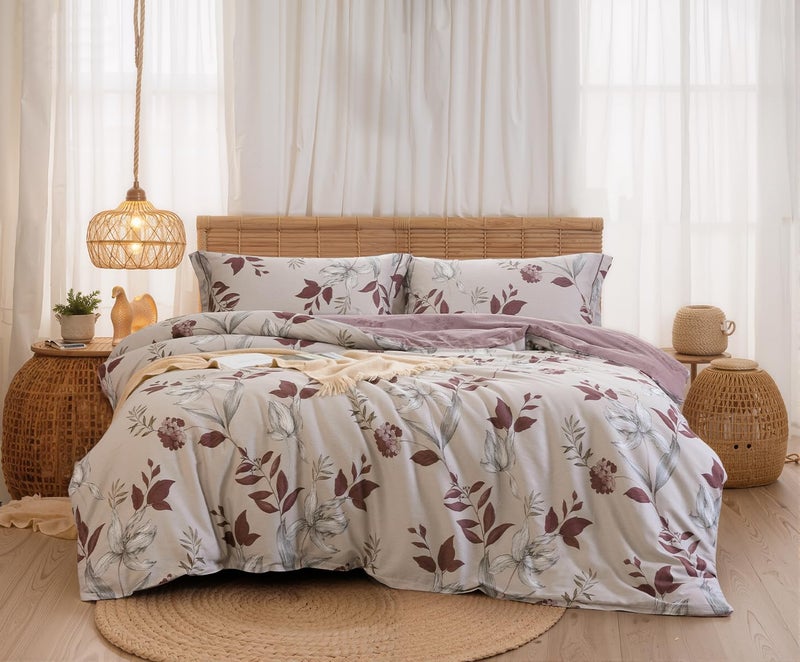 SLEEPBELLA Comforter King Size, 600 Thread Count Cotton Burgundy Botanical with Grey Floral Pattern Pink Reversible Comforter Set,Down Alternative Bedding Set 3Pcs(King, Burgundy Botanical) - Image 1