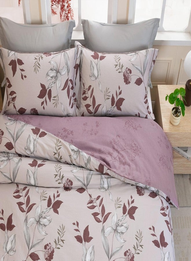 SLEEPBELLA Comforter King Size, 600 Thread Count Cotton Burgundy Botanical with Grey Floral Pattern Pink Reversible Comforter Set,Down Alternative Bedding Set 3Pcs(King, Burgundy Botanical) - Image 4