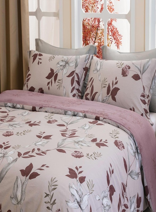 SLEEPBELLA Comforter King Size, 600 Thread Count Cotton Burgundy Botanical with Grey Floral Pattern Pink Reversible Comforter Set,Down Alternative Bedding Set 3Pcs(King, Burgundy Botanical) - Image 3