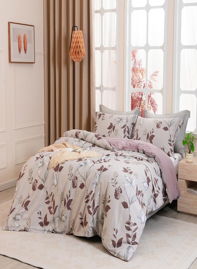SLEEPBELLA Comforter King Size, 600 Thread Count Cotton Burgundy Botanical with Grey Floral Pattern Pink Reversible Comforter Set,Down Alternative Bedding Set 3Pcs(King, Burgundy Botanical) - Image 2