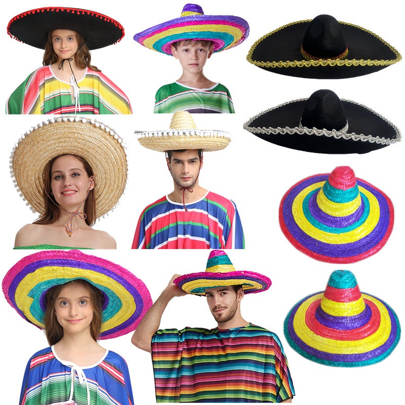 Children'S Performance Hat Adult Halloween Ball Dress Up Straw Hat Mexican Carnival Party Hat Christmas Color - Image 2