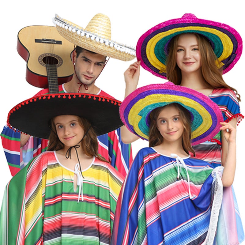 Children'S Performance Hat Adult Halloween Ball Dress Up Straw Hat Mexican Carnival Party Hat Christmas Color - Image 4