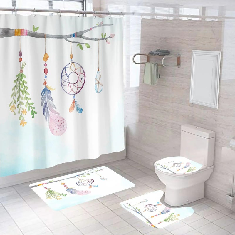 Y&D 4PCS  Designer Bathroom With Bath Mat Waterproof Shower Curtains With Rugs - Image 4