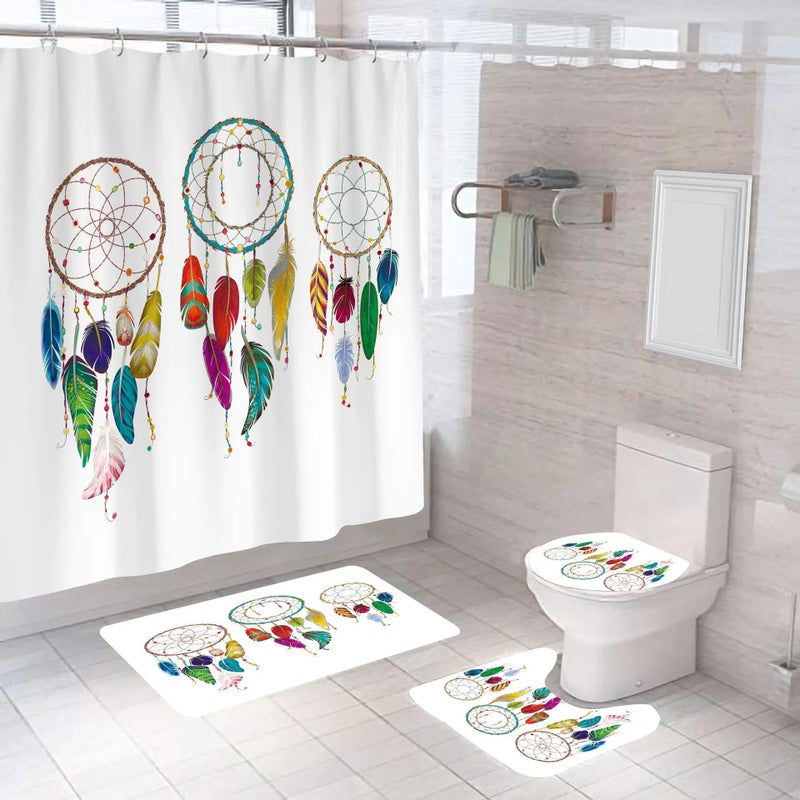 Y&D 4PCS  Designer Bathroom With Bath Mat Waterproof Shower Curtains With Rugs - Image 2