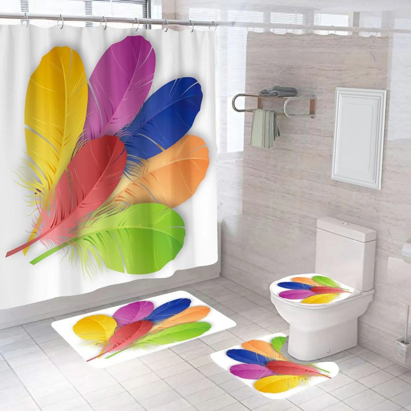 Y&D 4PCS  Designer Bathroom With Bath Mat Waterproof Shower Curtains With Rugs - Image 5